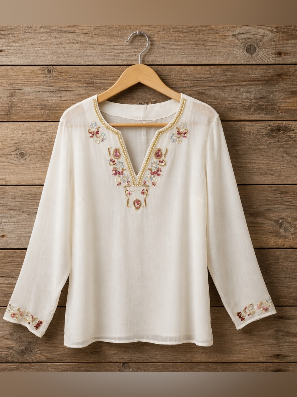 Indulgence ~ Abercrombie & Fitch Cream Tunic with Pink and Gold Embroidery